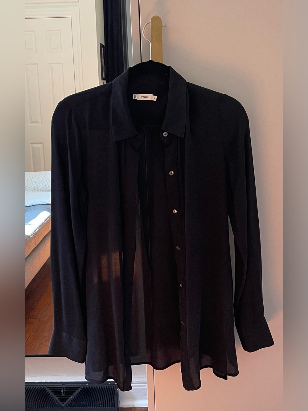 Vince Black Silk Long-Sleeve Button Down Shirt